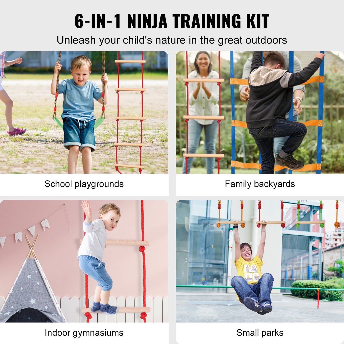 VEVOR Ninja Warrior Obstacle Course for Kids, 15.24 m Weatherproof Slacklines, 500lbs