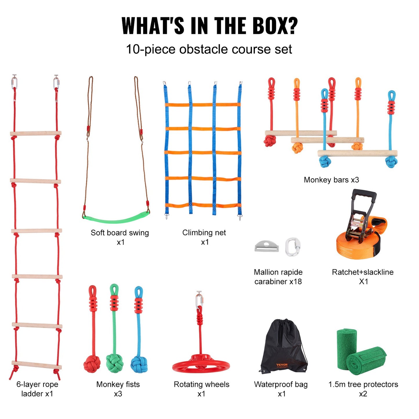 VEVOR Ninja Warrior Obstacle Course for Kids, 15.24 m Weatherproof Slacklines, 500lbs