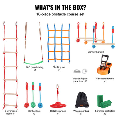 VEVOR Ninja Warrior Obstacle Course for Kids, 15.24 m Weatherproof Slacklines, 500lbs