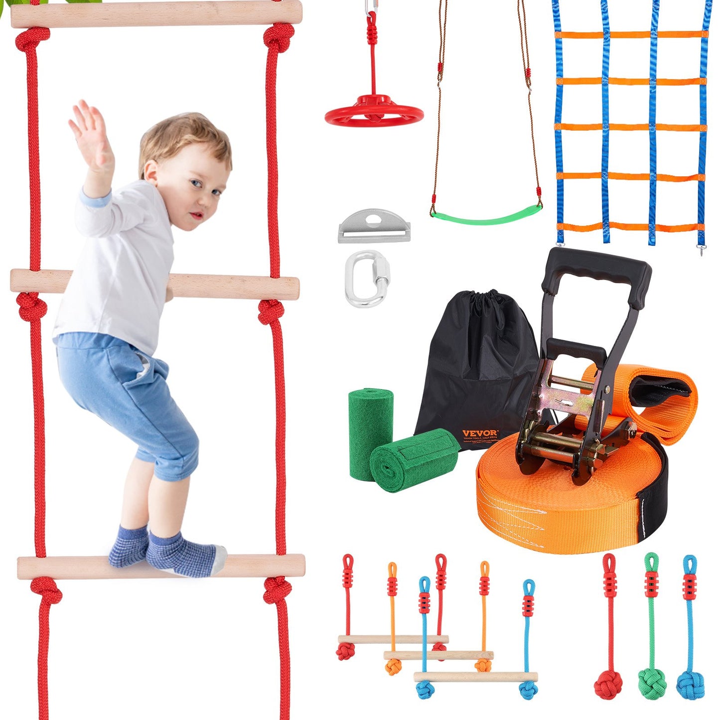 VEVOR Ninja Warrior Obstacle Course for Kids, 15.24 m Weatherproof Slacklines, 500lbs
