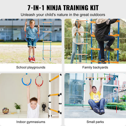 VEVOR Ninja Warrior Obstacle Course for Kids, 2 x 17m Weatherproof Slacklines, 227kg