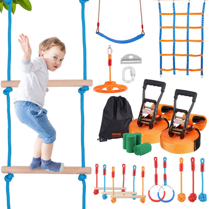 Kids Ninja Obstacle Course with 2 x 17m Slacklines, 227kg Capacity, Outdoor Playset