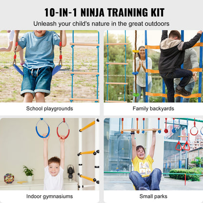 VEVOR Ninja Warrior Obstacle Course for Kids, 2 x 18.3 m Weatherproof Slacklines,