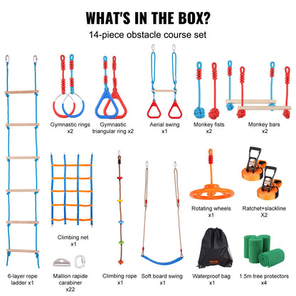 VEVOR Ninja Warrior Obstacle Course for Kids, 2 x 18.3 m Weatherproof Slacklines,