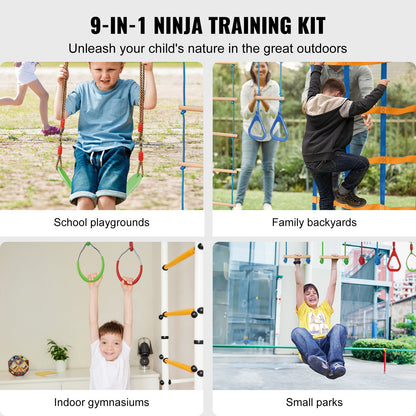 VEVOR Ninja Warrior Obstacle Course for Kids, 2 x 19.8m Weatherproof Slacklines,
