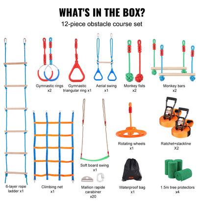 VEVOR Ninja Warrior Obstacle Course for Kids, 2 x 19.8m Weatherproof Slacklines,