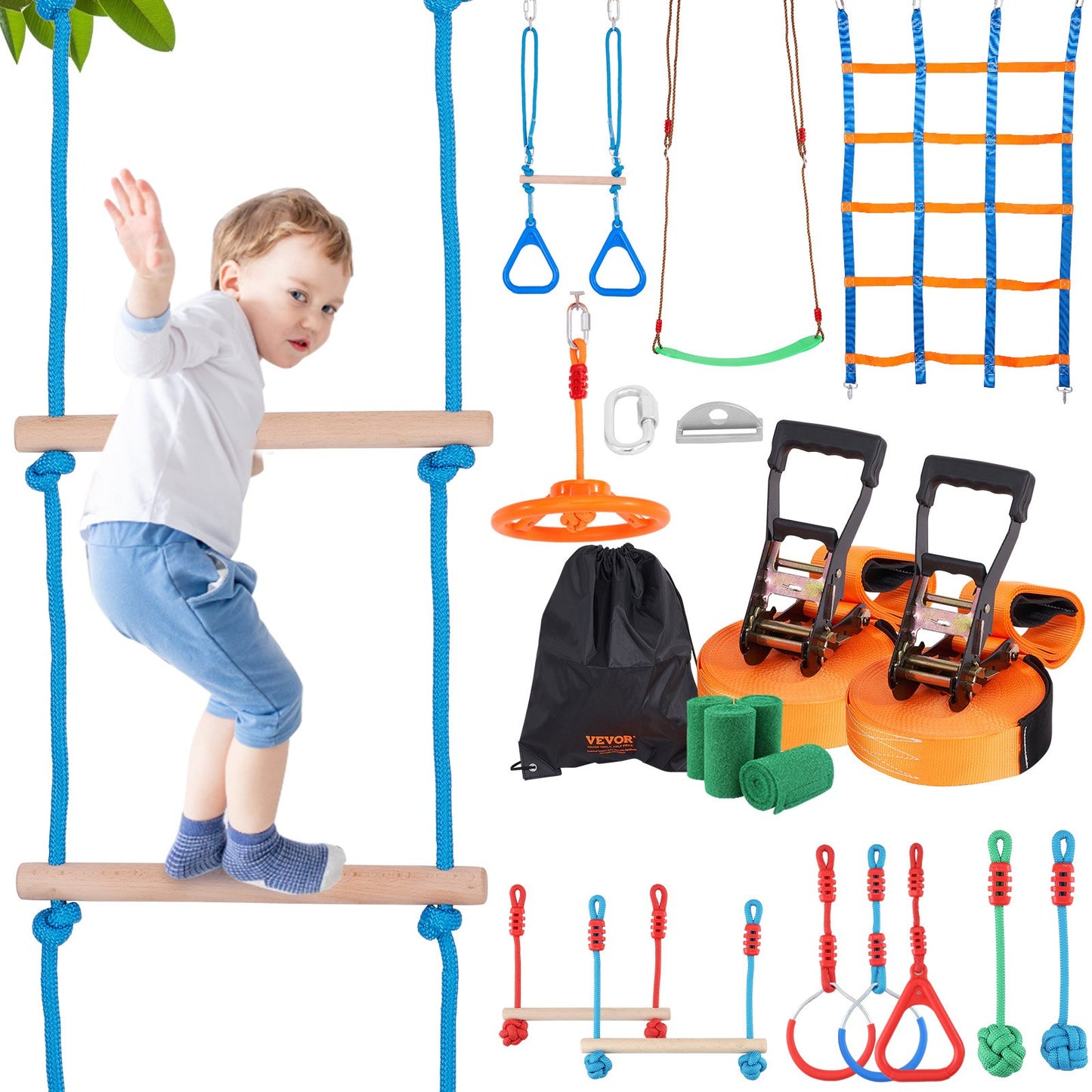 VEVOR Ninja Warrior Obstacle Course for Kids, 2 x 19.8m Weatherproof Slacklines,