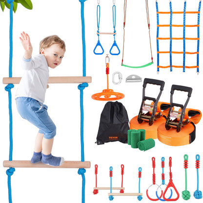 VEVOR Ninja Warrior Obstacle Course for Kids, 2 x 19.8m Weatherproof Slacklines,