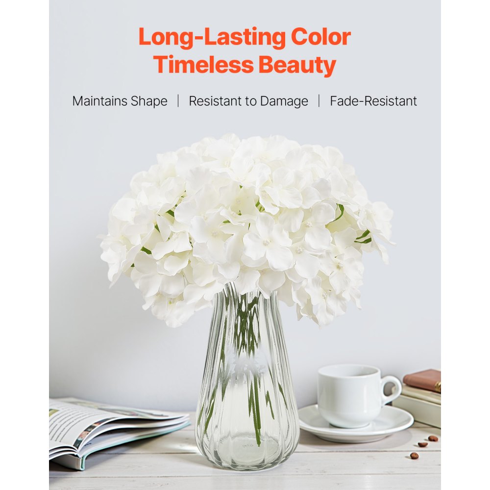 105 Pcs Artificial Silk Hydrangea Flowers 9.8 In Bouquet Arrangement White