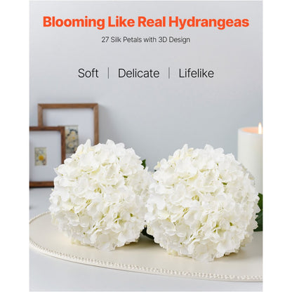 VEVOR 205 Pcs Artificial Silk Hydrangea Flowers 9.8 In Bouquet Arrangement White
