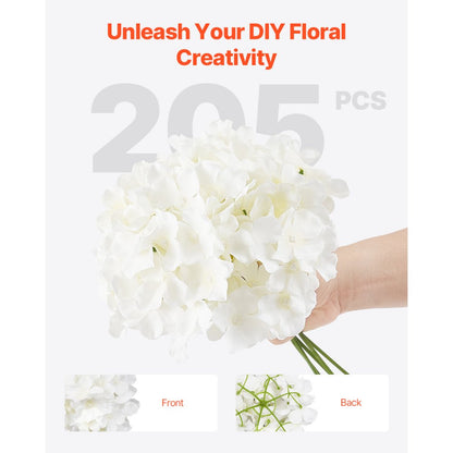 VEVOR 205 Pcs Artificial Silk Hydrangea Flowers 9.8 In Bouquet Arrangement White