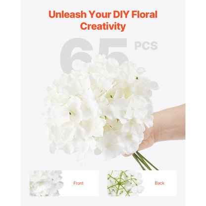 VEVOR 65 Pcs Artificial Silk Hydrangea Flowers 9.8 In Bouquet Arrangement White