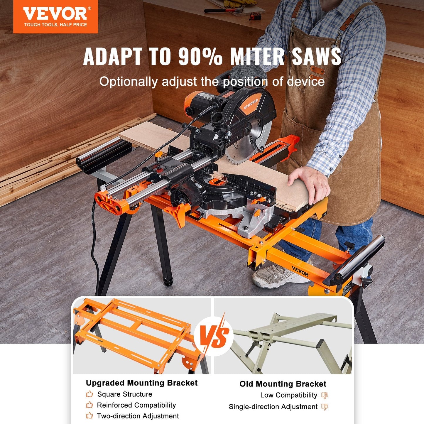 Adjustable Miter Saw Stand with Sliding Rail, Supports up to 150 kg, 2 Meter Length