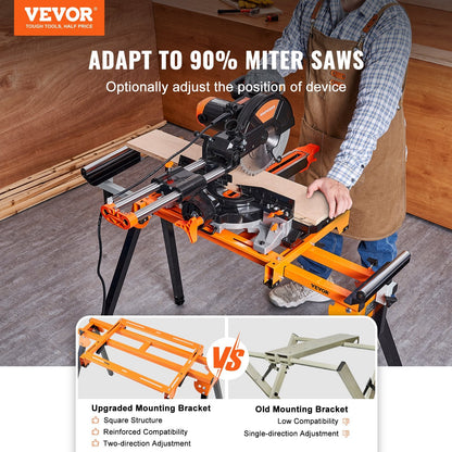 Adjustable Miter Saw Stand with Sliding Rail, Supports up to 150 kg, 2 Meter Length