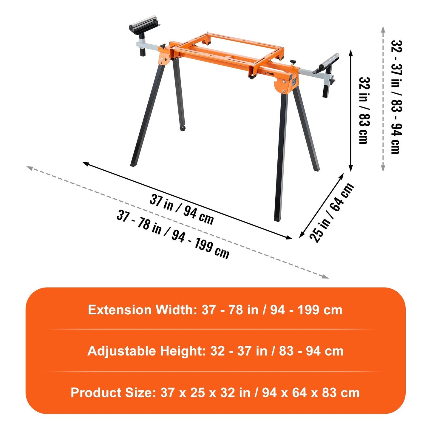 Adjustable Miter Saw Stand with Sliding Rail, Supports up to 150 kg, 2 Meter Length
