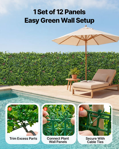 Artificial Plant Wall, 12PCS 50.8 x 50.8 cm Artificial Boxwood Panels, Sun Protection Greenery Backdrop Privacy Hedge Fence, Fake Grass Wall Screen for Wedding, Indoor, Outdoor Garden, Backyard
