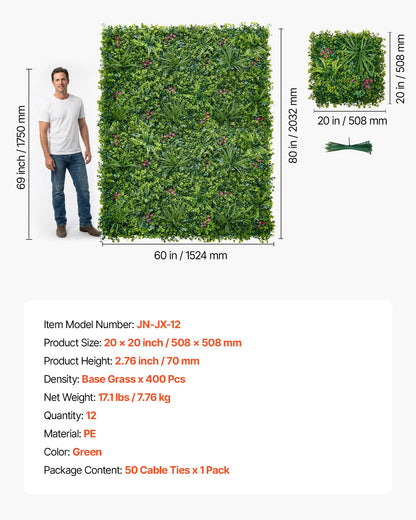 Artificial Plant Wall, 12PCS 50.8 x 50.8 cm Artificial Boxwood Panels, Sun Protection Greenery Backdrop Privacy Hedge Fence, Fake Grass Wall Screen for Wedding, Indoor, Outdoor Garden, Backyard