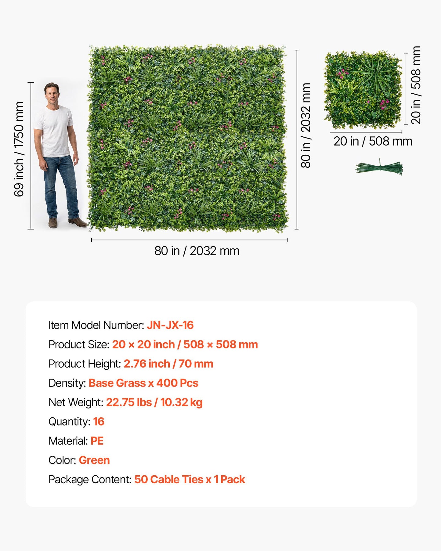 Artificial Plant Wall, 16PCS 50.8 x 50.8 cm Artificial Boxwood Panels, Sun Protection Greenery Backdrop Privacy Hedge Fence, Fake Grass Wall Screen for Wedding, Indoor, Outdoor Garden, Backyard