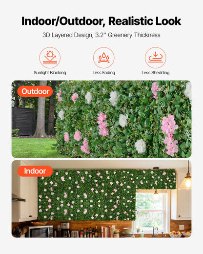 Artificial Luxury‌ Flower Wall Backdrop, 2 PCS, Each Panel 61 x 243.8 cm, Gorgeous 3D Silk Floral Backdrop Pet Friendly, Easy Installation Flower Wall Panel for Wedding, Event, Party, Home Decor