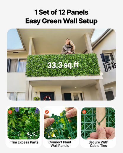 Artificial Plant Wall, 101.6 x 304.8 cm Artificial Boxwood Panels, Sun Protection Greenery Backdrop Privacy Hedge Fence, Fake Grass Screen for Wedding, Indoor, Outdoor Garden, Backyard