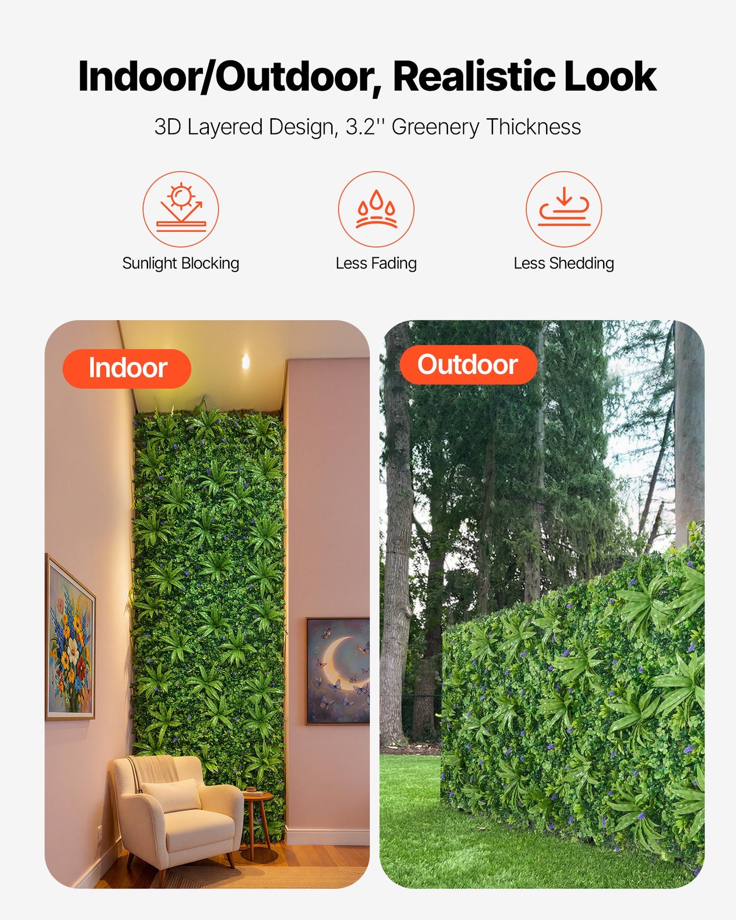 Artificial Plant Wall, 101.6 x 304.8 cm Artificial Boxwood Panels, Sun Protection Greenery Backdrop Privacy Hedge Fence, Fake Grass Screen for Wedding, Indoor, Outdoor Garden, Backyard