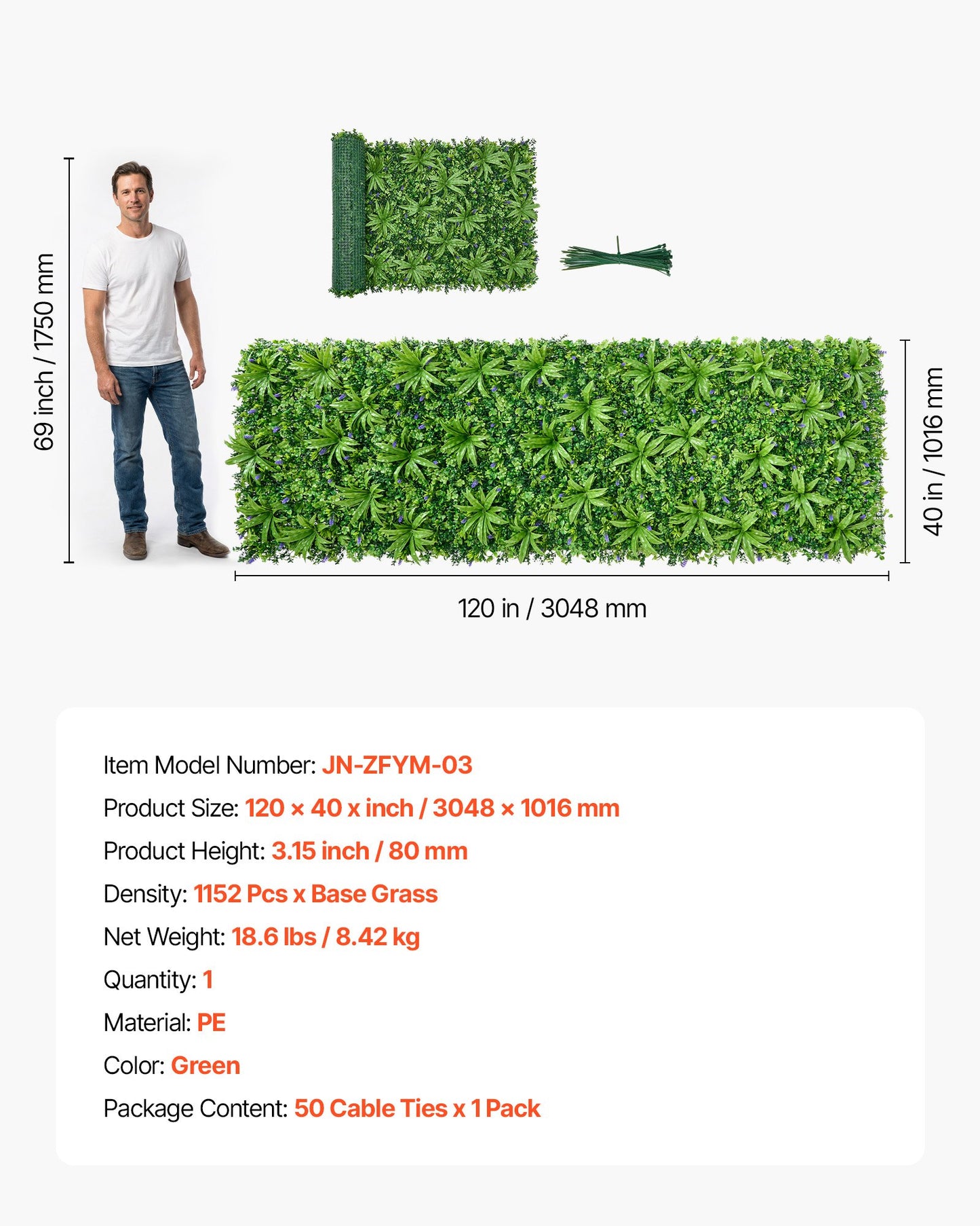 Artificial Plant Wall, 101.6 x 304.8 cm Artificial Boxwood Panels, Sun Protection Greenery Backdrop Privacy Hedge Fence, Fake Grass Screen for Wedding, Indoor, Outdoor Garden, Backyard