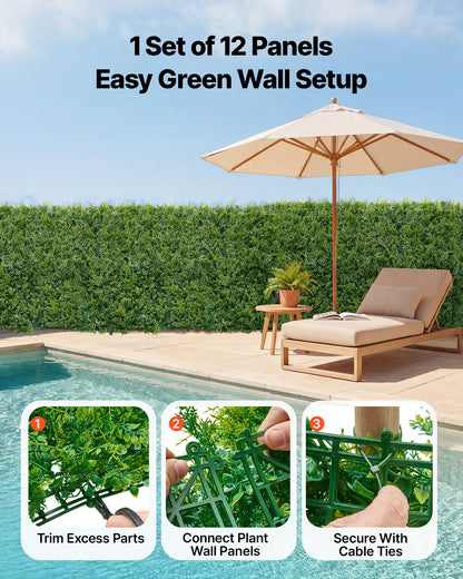 Artificial Plant Wall, 12PCS 50.8 x 50.8 cm Artificial Boxwood Panels, Sun Protection Greenery Backdrop Privacy Hedge Fence, Fake Grass Screen for Wedding, Indoor, Outdoor Garden, Backyard