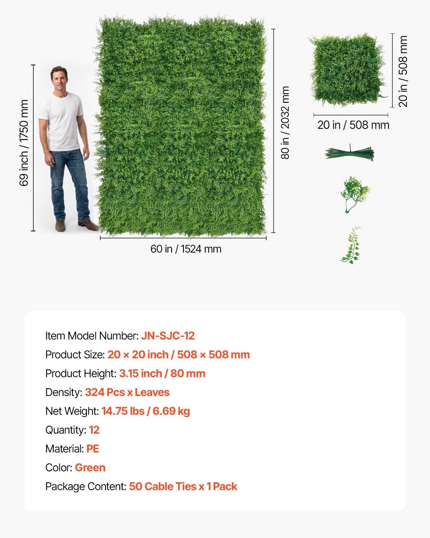 Artificial Plant Wall, 12PCS 50.8 x 50.8 cm Artificial Boxwood Panels, Sun Protection Greenery Backdrop Privacy Hedge Fence, Fake Grass Screen for Wedding, Indoor, Outdoor Garden, Backyard