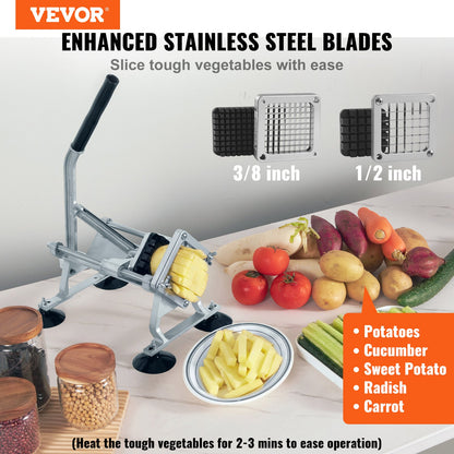 VEVOR French Fry Cutter, Potato Slicer with 1/2-Inch and 3/8-Inch Stainless Steel