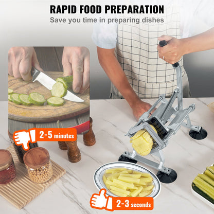 VEVOR French Fry Cutter, Potato Slicer with 1/2-Inch and 3/8-Inch Stainless Steel