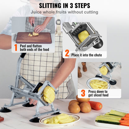 VEVOR French Fry Cutter, Potato Slicer with 1/2-Inch and 3/8-Inch Stainless Steel