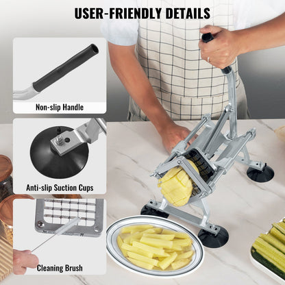 VEVOR French Fry Cutter, Potato Slicer with 1/2-Inch and 3/8-Inch Stainless Steel