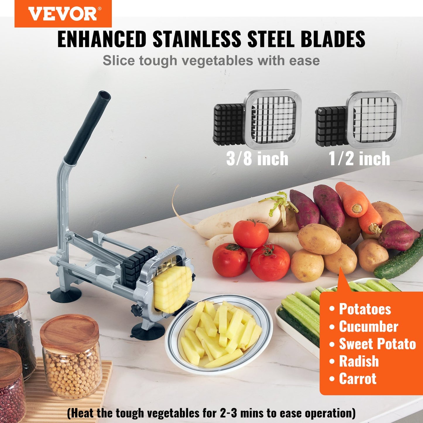 VEVOR French Fry Cutter Stainless Steel Potato Vegetable Slicer Chopper 2 Blades