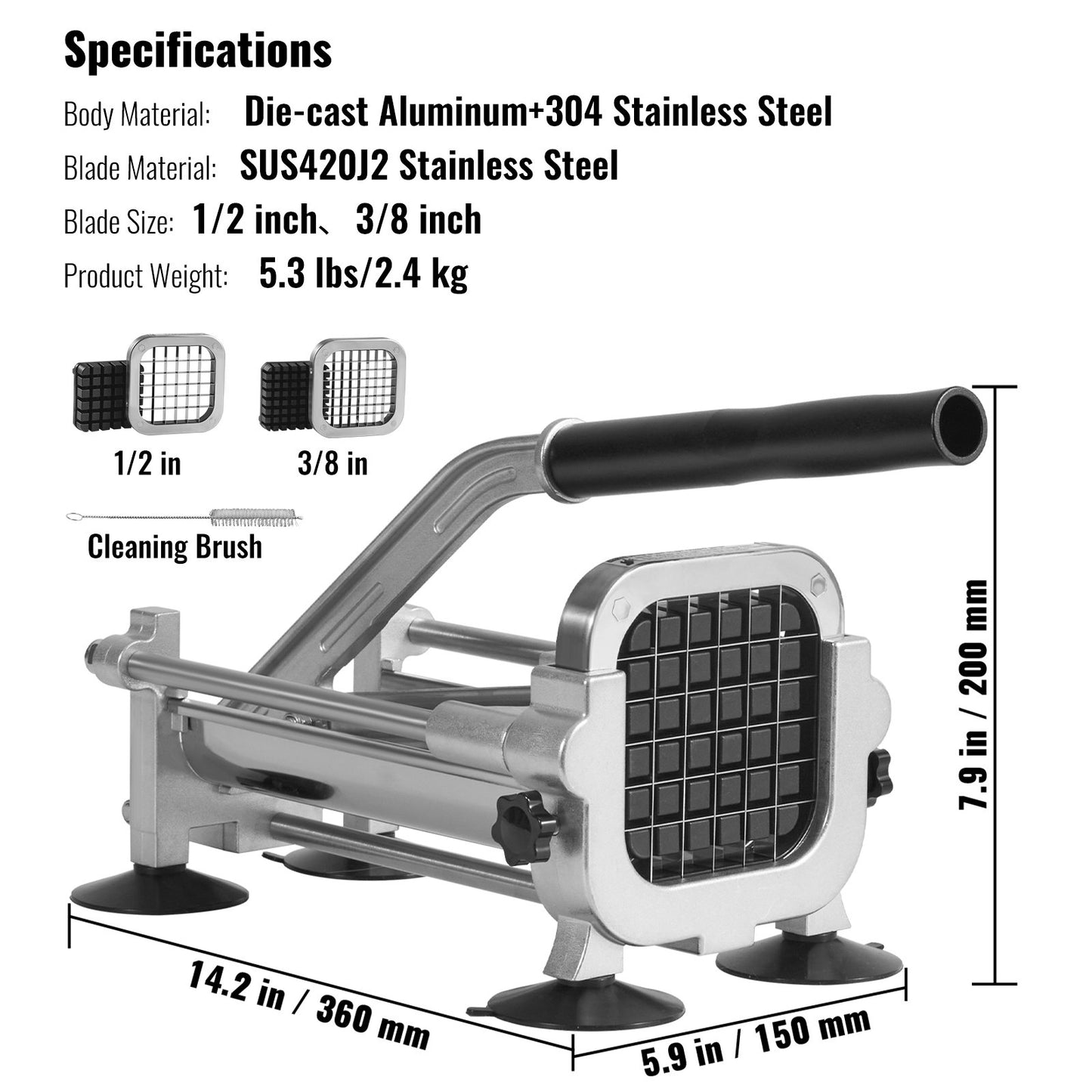 VEVOR French Fry Cutter Stainless Steel Potato Vegetable Slicer Chopper 2 Blades