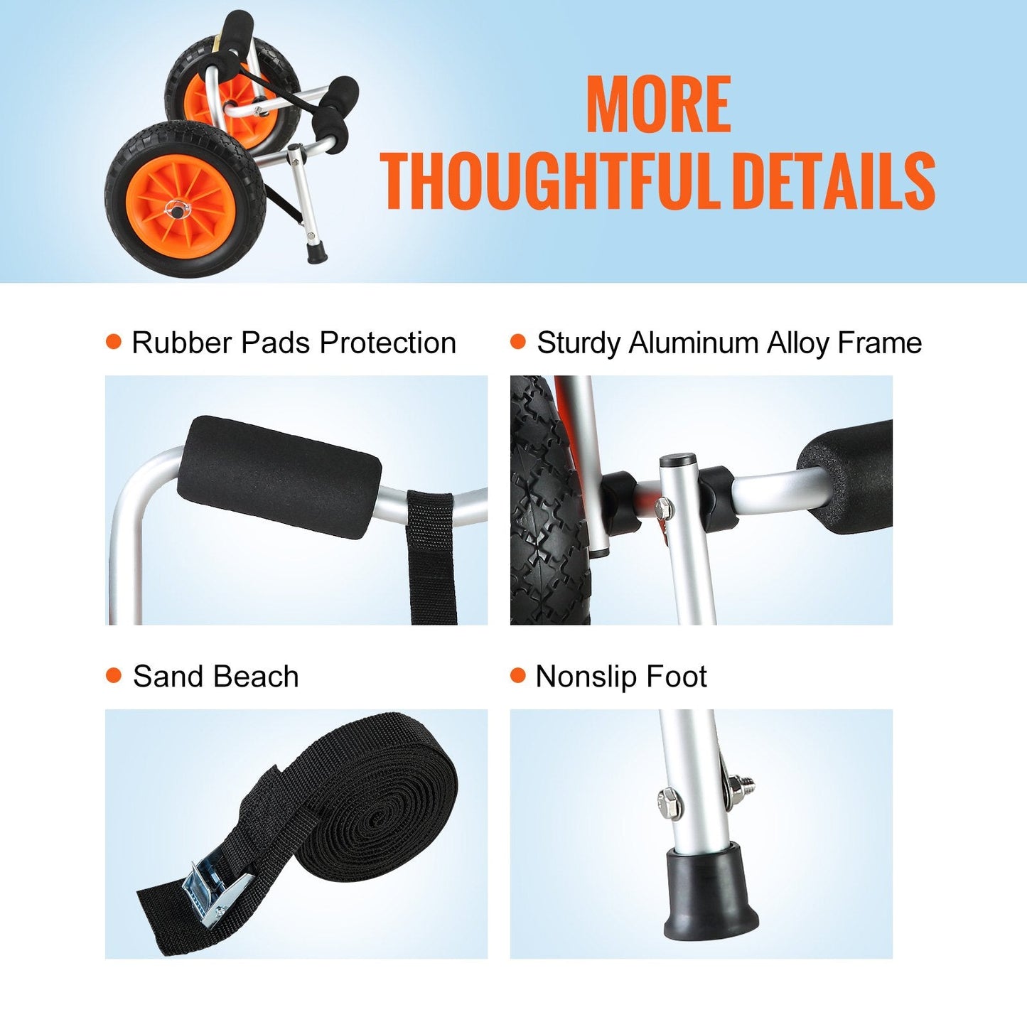 Foldable Kayak & Canoe Cart with 10'' Solid Tires, 113 kg Load Capacity
