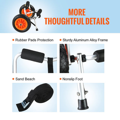 Foldable Kayak & Canoe Cart with 10'' Solid Tires, 113 kg Load Capacity