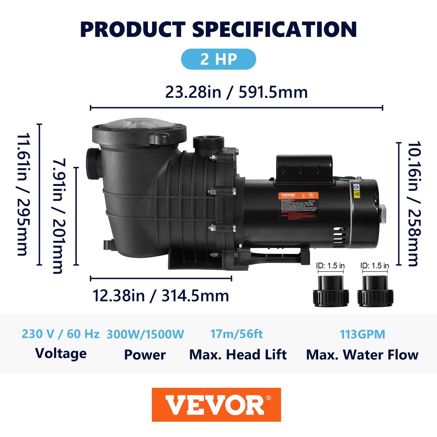 Pool Pump 2.0HP 230V, Variable Dual Speed Pumps 1500W, 5520 GPH Max Flow, Powerful Self-priming Swimming Pool Motor for Above Ground Pool, with Strainer Filter Basket, ETL Certification