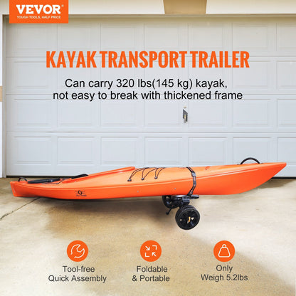 Adjustable Kayak & Canoe Cart with Solid Tires, 145 kg Load Capacity