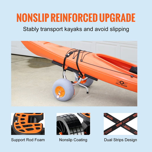 Adjustable Canoe/Kayak Carrier with 12" Wheels, 160kg Capacity, Foldable Design