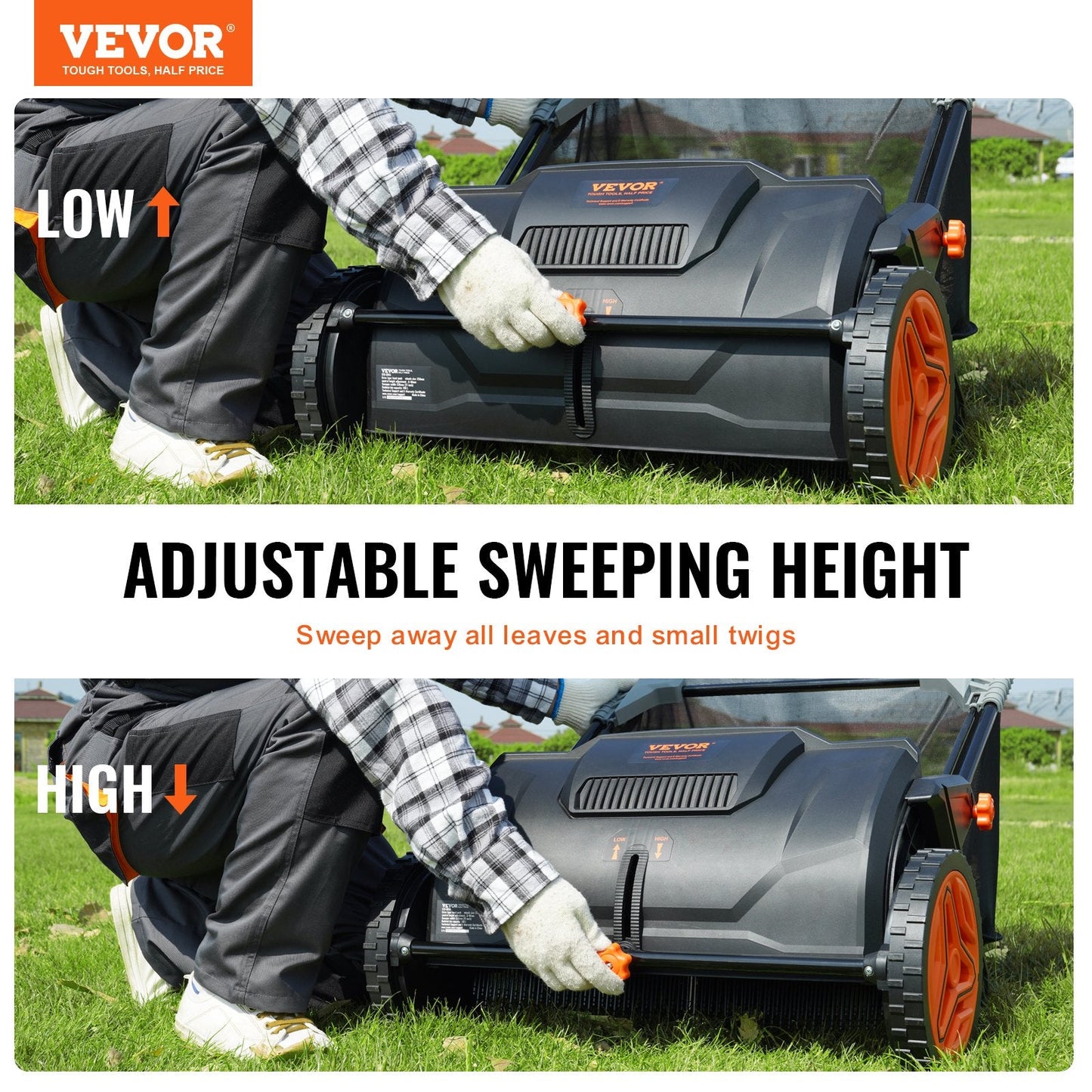 Push Lawn Sweeper with 53 cm Width, 99L Bag & Robust Rubber Wheels