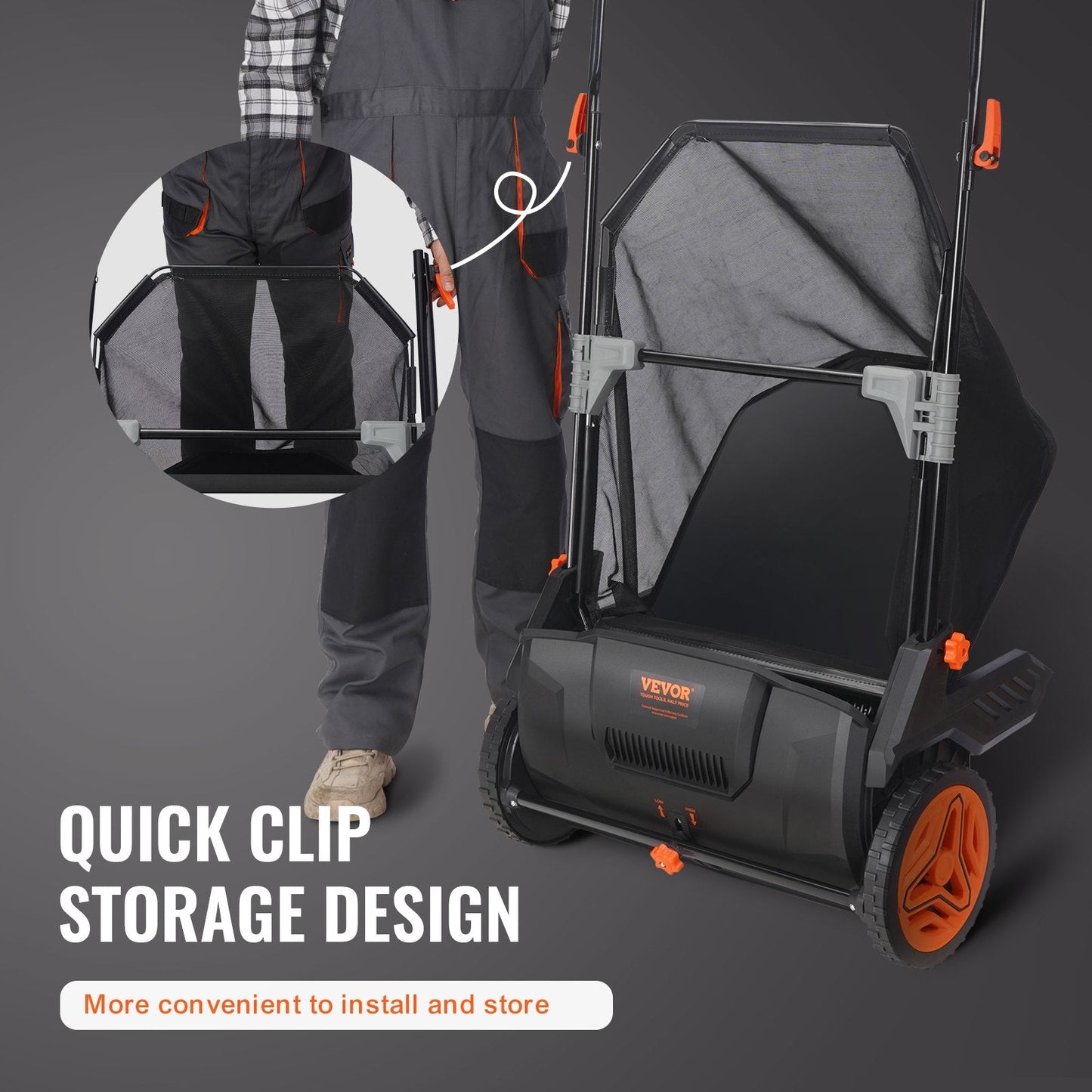 Push Lawn Sweeper with 53 cm Width, 99L Bag & Robust Rubber Wheels