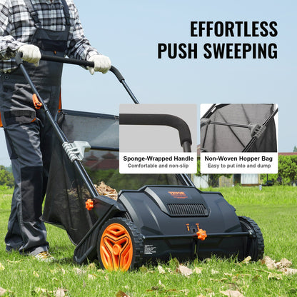 VEVOR Push Lawn Sweeper, 53.3 cm Leaf & Grass Collector, Strong Rubber Wheels &
