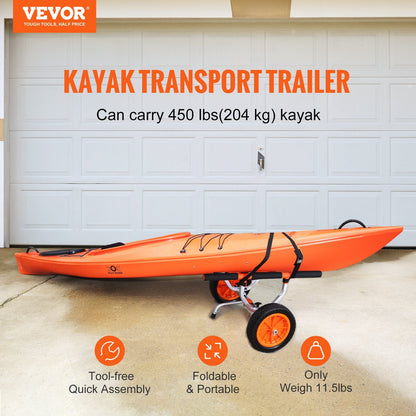 Adjustable Aluminum Kayak Canoe Cart with 200kg Load & 0.3m Solid Tires