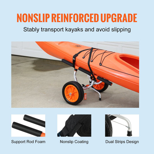 Adjustable Aluminum Kayak Canoe Cart with 200kg Load & 0.3m Solid Tires