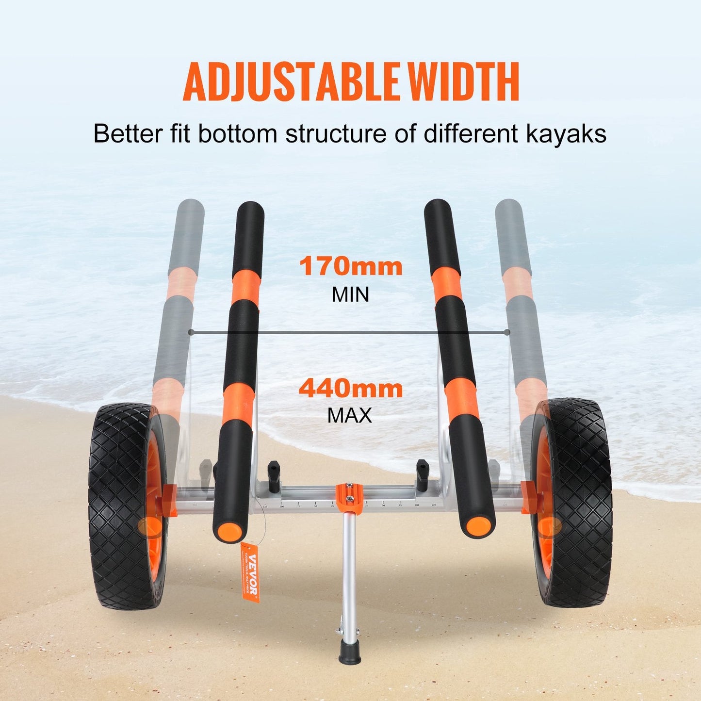 Adjustable Aluminum Kayak Canoe Cart with 200kg Load & 0.3m Solid Tires