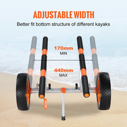 Adjustable Aluminum Kayak Canoe Cart with 200kg Load & 0.3m Solid Tires