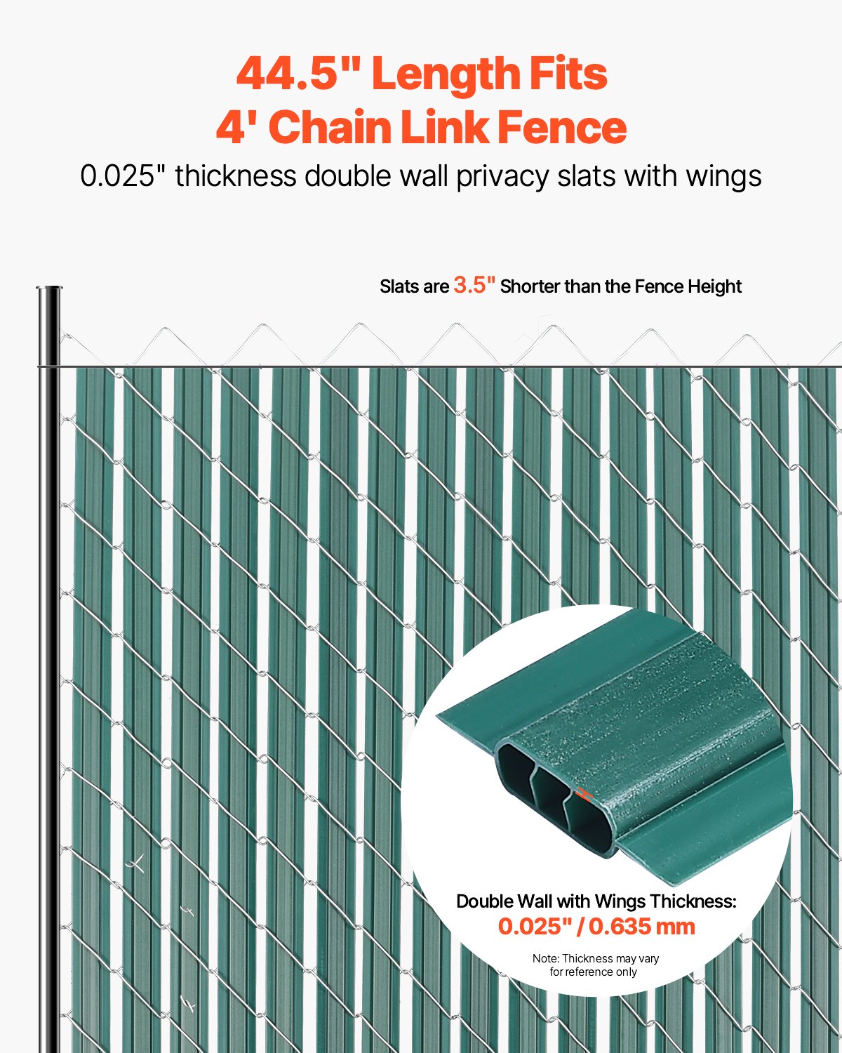 Bottom Locking Privacy Slats, Double-Wall Vertical Bottom-Locking Slats with Wings for Chain-Link Fence, High-Density HDPE Chain Link Slats Ideally Fit 1.2 m High Fence for Garden Farm(Green)