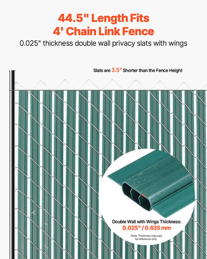 Bottom Locking Privacy Slats, Double-Wall Vertical Bottom-Locking Slats with Wings for Chain-Link Fence, High-Density HDPE Chain Link Slats Ideally Fit 1.2 m High Fence for Garden Farm(Green)