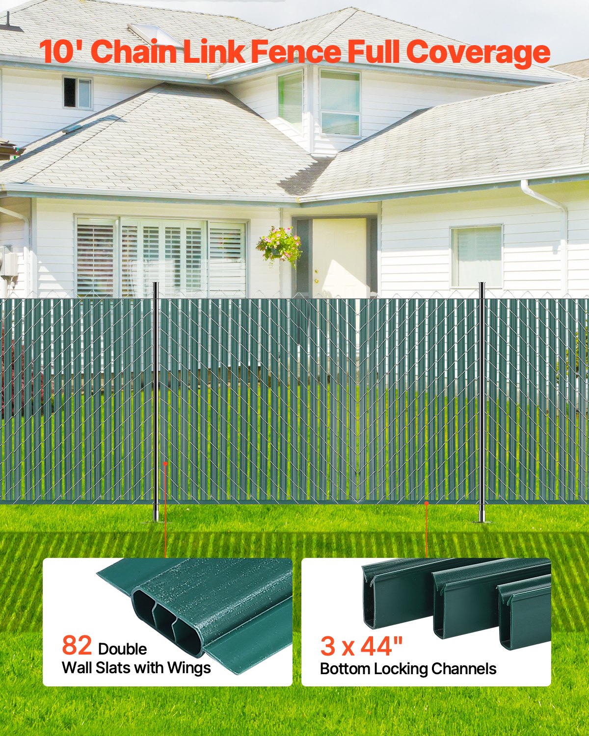 Bottom Locking Privacy Slats, Double-Wall Vertical Bottom-Locking Slats with Wings for Chain-Link Fence, High-Density HDPE Chain Link Slats Ideally Fit 1.2 m High Fence for Garden Farm(Green)