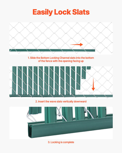 Bottom Locking Privacy Slats, Double-Wall Vertical Bottom-Locking Slats with Wings for Chain-Link Fence, High-Density HDPE Chain Link Slats Ideally Fit 1.2 m High Fence for Garden Farm(Green)
